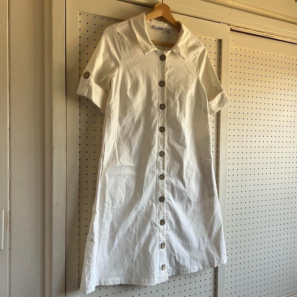 Nina Leonard White Button-Front Midi Dress